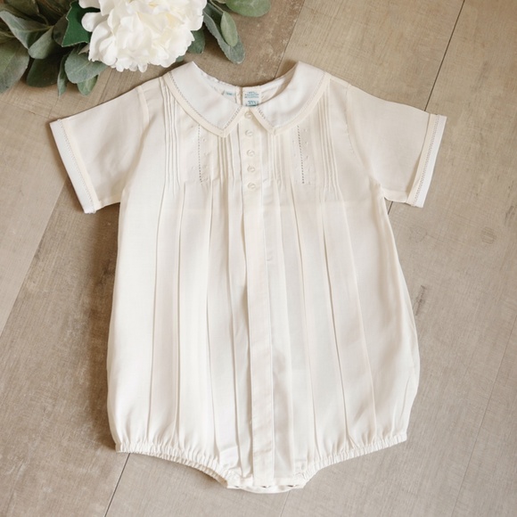 Button Front Dot Creeper Romper Maize Pale Yellow Feltman Brothers RARE FIND NWT - Picture 1 of 6